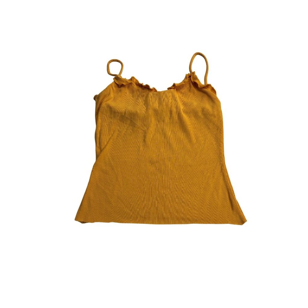Wilfred Small Yellow Ribbed Camisole Tank Top With Ruffled Trim